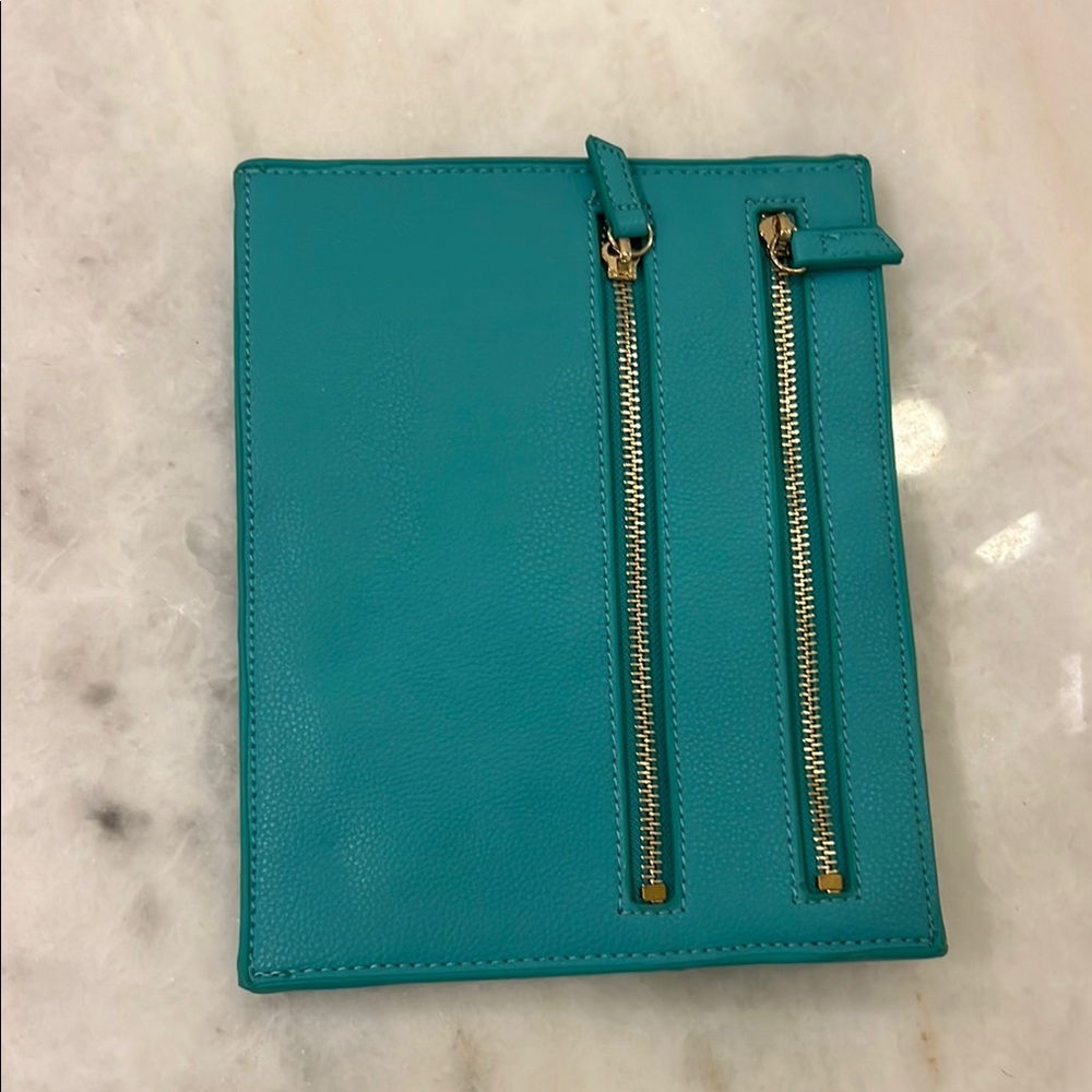 Teal Leather Clutch with Dual Zippers